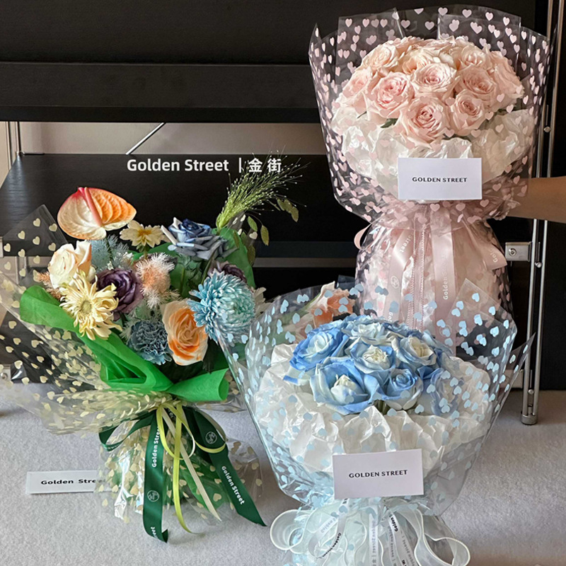 Color brillante y amoroso ramo OPP embalaje transparente florista embalaje impermeable papel ramo