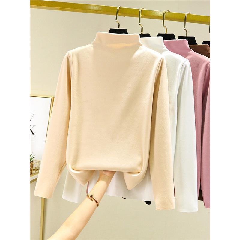 Half-high Collar Base Shirt Autumn and Winter New Branding Inner brown Long-sleeved Thermal Underwear Women's T-shirt Chic Top