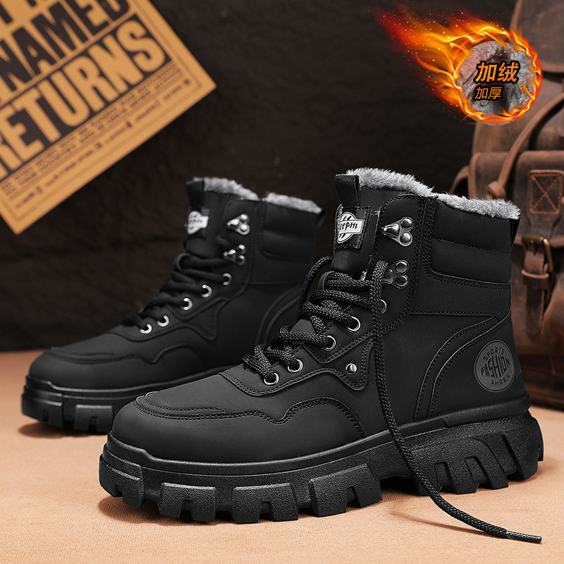 Nuevos zapatos de alta ayuda y botas Martin de invierno zapatos masculinos de moda masculina con suelas gruesas engrosadas y zapatos de algodón cálidos