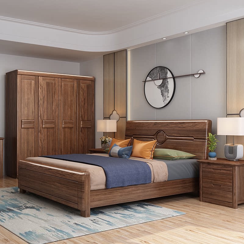 Master Bedroom 1.8m Double Bed 180X200 with Mattress Bedroom Wardrobe Combination Set Home 1.5m Storage Bed