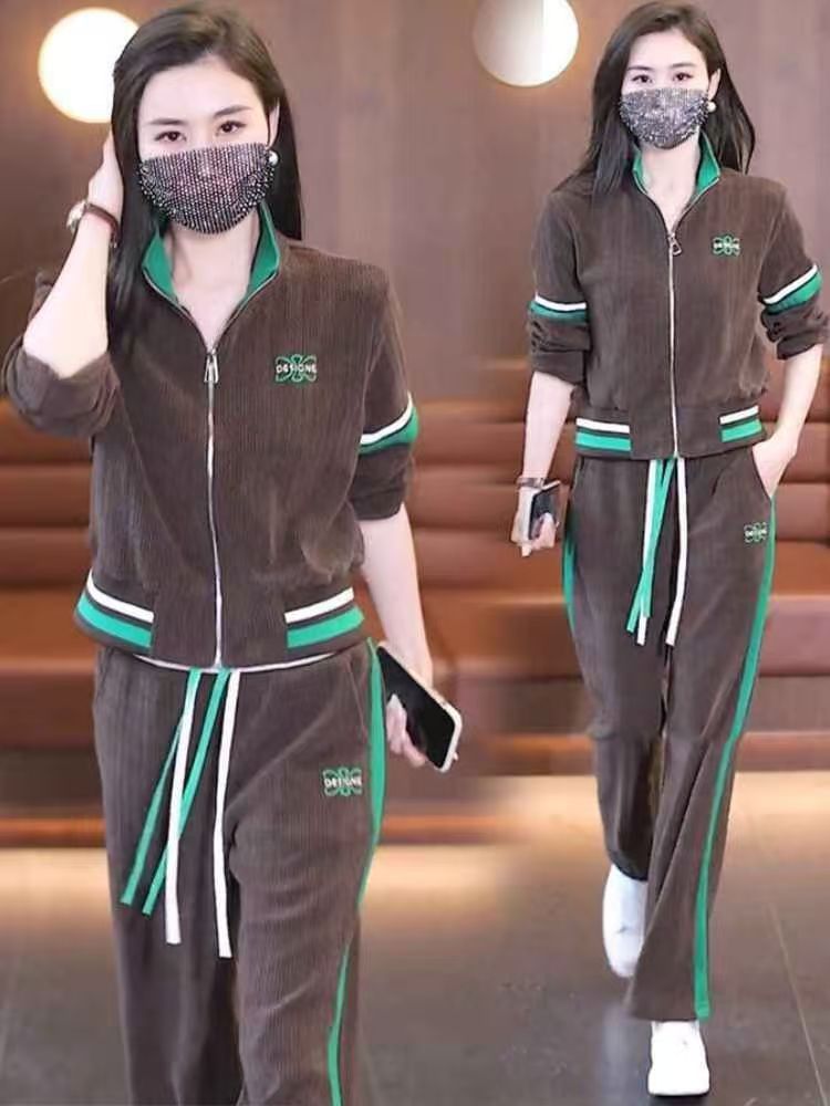 Completo sportivo casual da donna con stampa geometrica 3D, felpa con cappuccio a maniche lunghe e pantaloni da jogging, completo da corsa e lounge._voghion.com