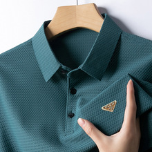 冰丝垂感短袖t恤男商务休闲大码宽松降温凉感polo40-50岁中年体恤