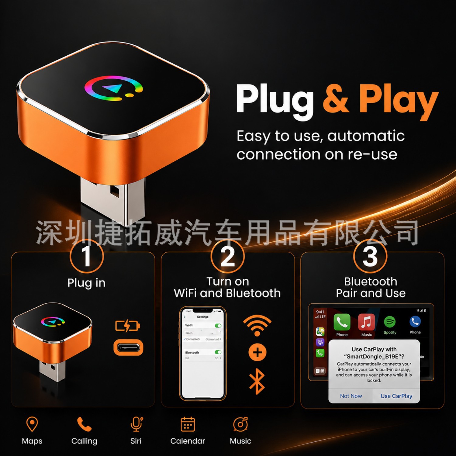Hot-Selling Wired-To-Wireless Carplay Android Auto Car Interconnection Box, Two-In-One Smart Car Converter