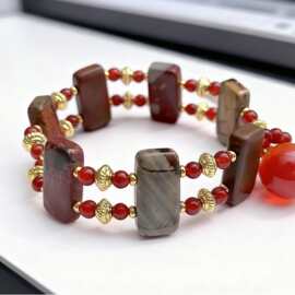 复古双排毕加索手串choker红玛瑙圆珠原创设计高级青岛外贸饰品