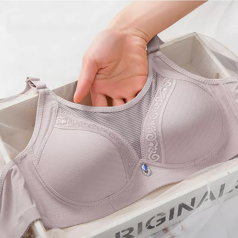 透气按摩杯中老年妇女蕾丝聚拢文胸罩 无钢圈夏季薄款大码内衣女