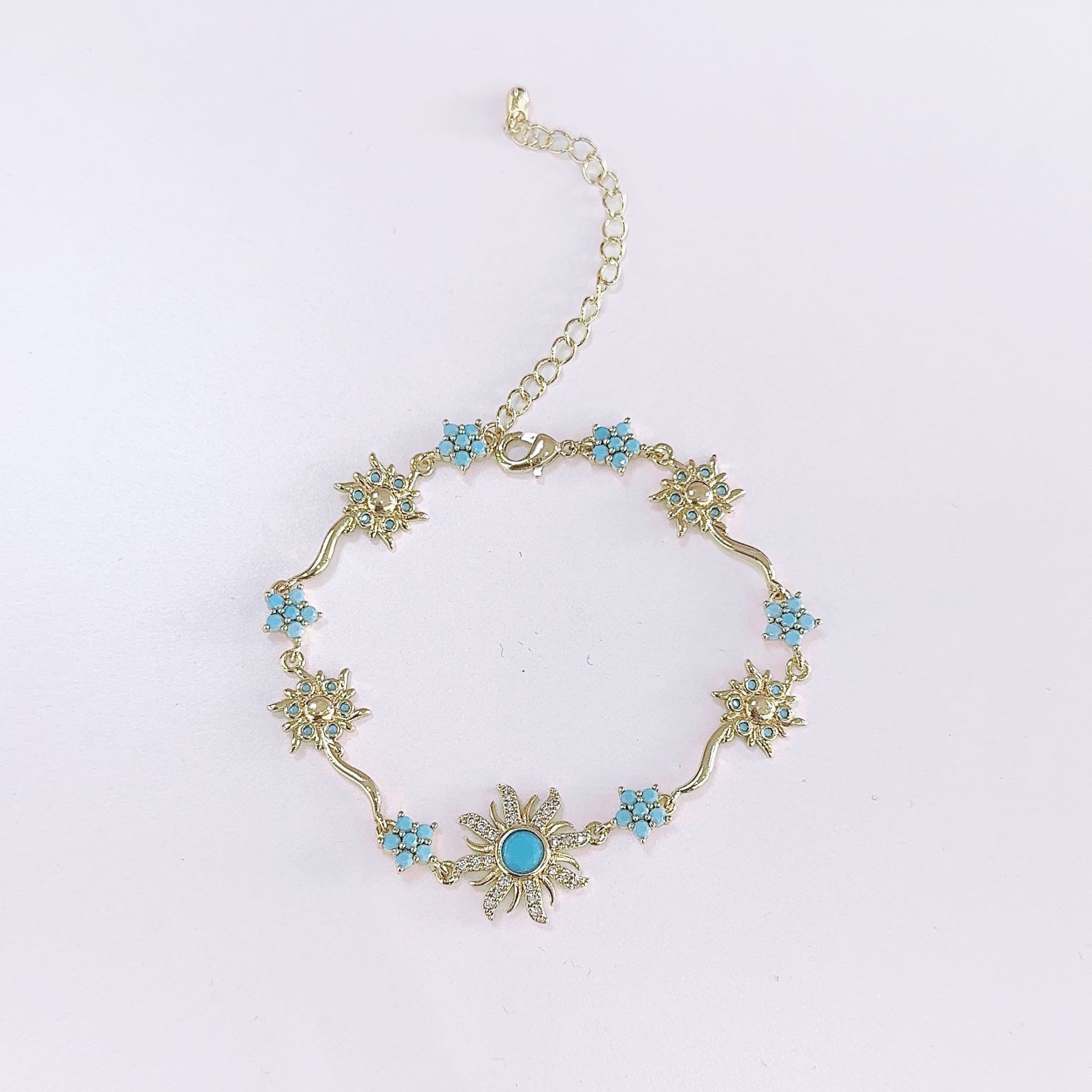 Nueva pulsera de sol de bronce, flores de color, zircon, lujo ligero, nicho universal, pulsera de moda transfronteriza, mujer image 17