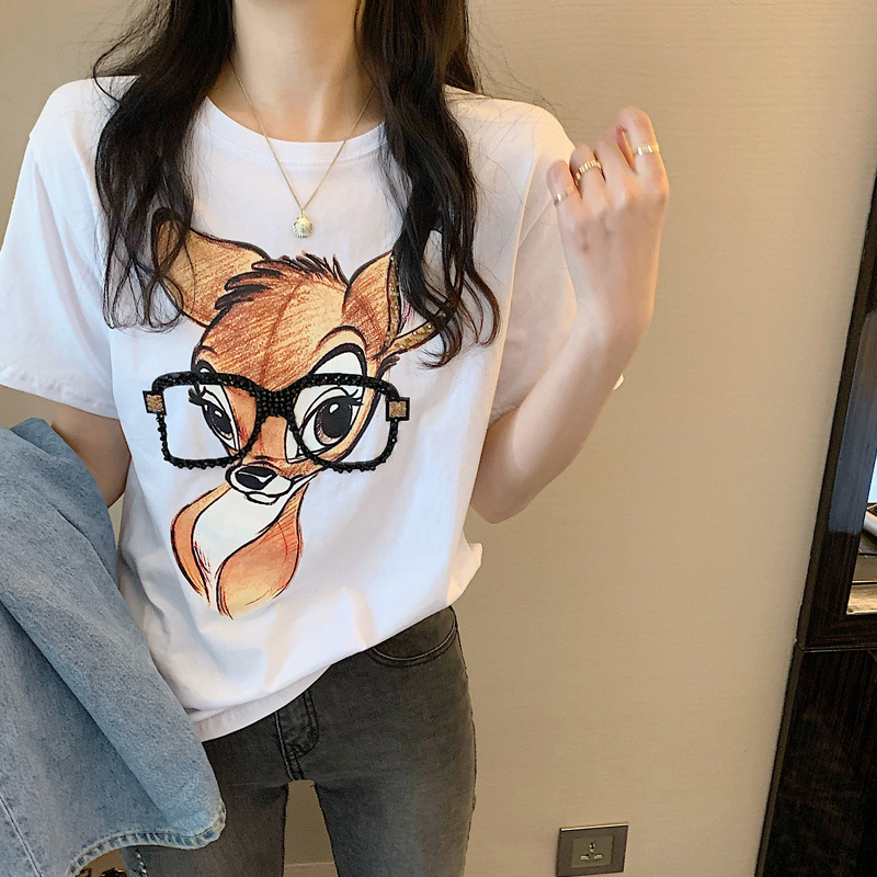 Maglietta casual letteraria di Instagram Maglietta allentata coreana T-shirt a maniche corte per coppia estiva Abbigliamento da donna_voghion.com