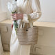 Straw Hand Bucket Bag Lunch Box Handbag Women's Work Class Holiday Lunch Bag Handbag Woven Tote Bag