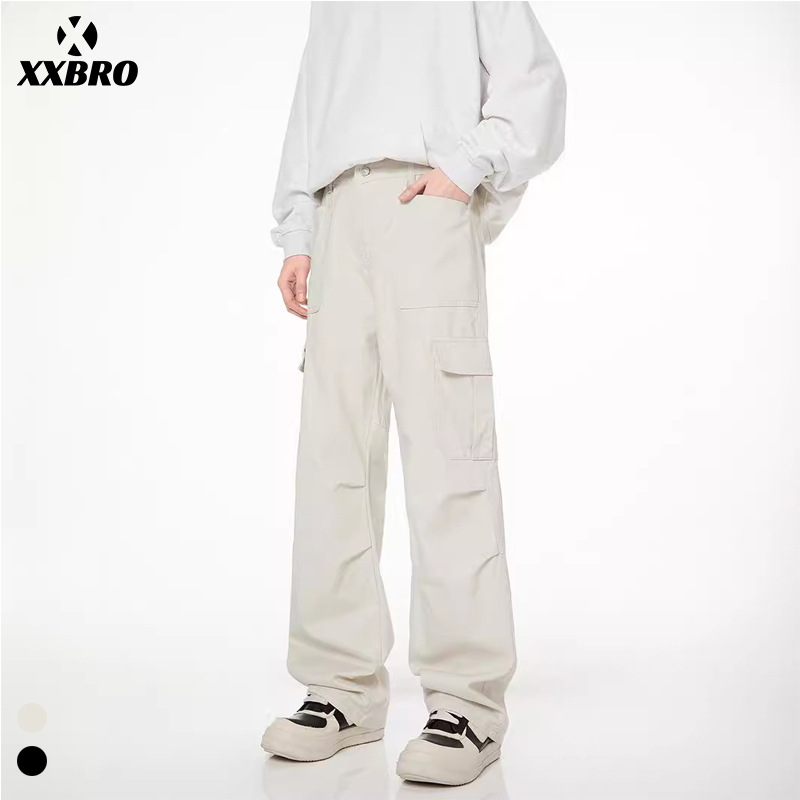 Xxbro Men's Clothing # American High Street Fashion Brand Straight-Leg Cargo Pants for Men, Loose Paratrooper Versatile Wide-Leg Summer Casual Pants.