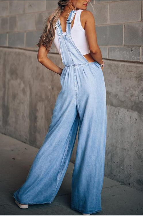 Women's Daily Simple Style Solid Color Full Length Button Jeans Overalls display picture 9