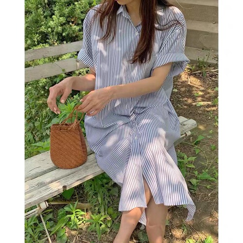 Korean-style casual ocean striped dress factory summer dress temperament design commuting women's shirt