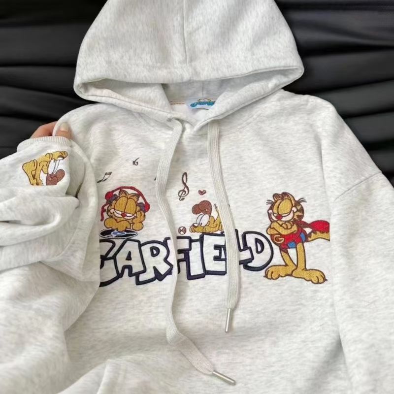 American Cartoon Garfield Embroidered Autum Hooded Sweatshirt Fashionable Casual Autum and Winter Student Loose Top Jacket American Cartoon Garfield Embroidered Autum Hooded Sweatshirt Fashionable Casual Autum and Winter Student Loose Top Jacket