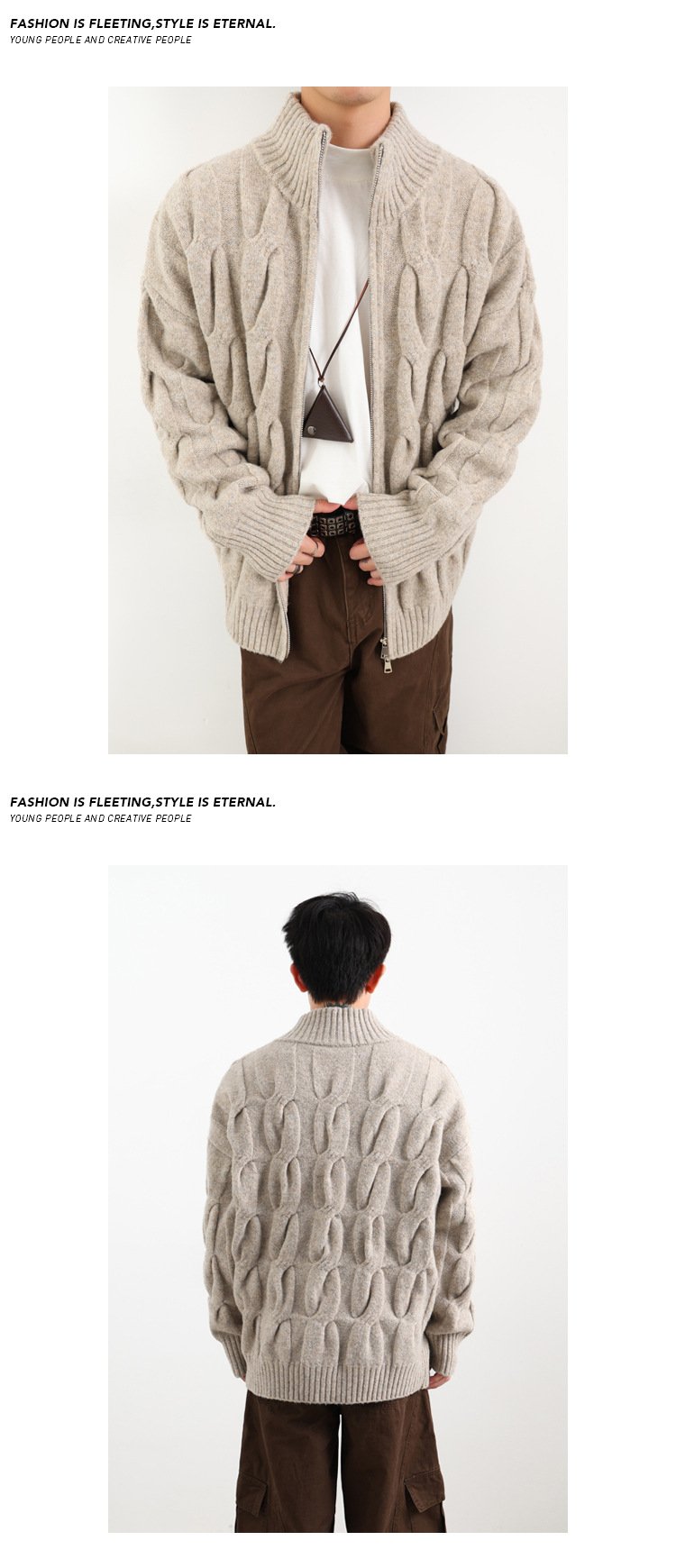 Men's Cable Knit Cardigan Winter Sweater Oversized Style_voghion.com