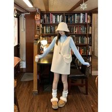 糯叽叽圈圈毛呢U领背心连衣裙女冬季叠穿减龄百搭针织短裙新