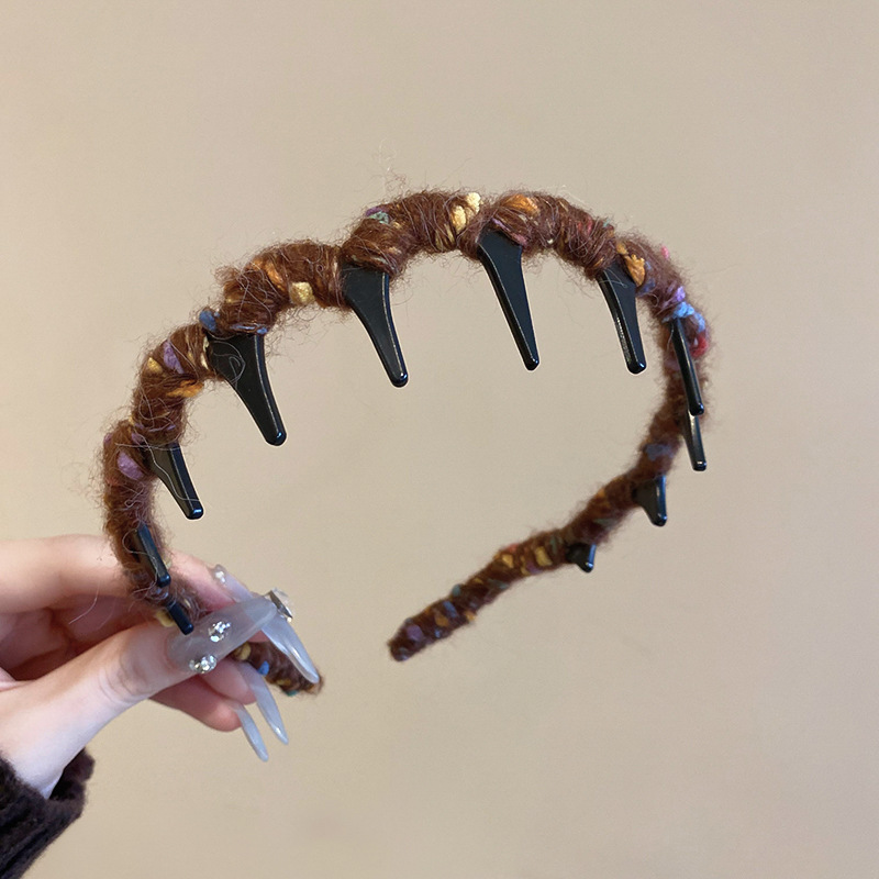 Nuevo producto de lana de color de doble uso, peine para el cabello ondulado, diadema de cara superior de cráneo alto, nueva moda, accesorios para el cabello suave para mujeres