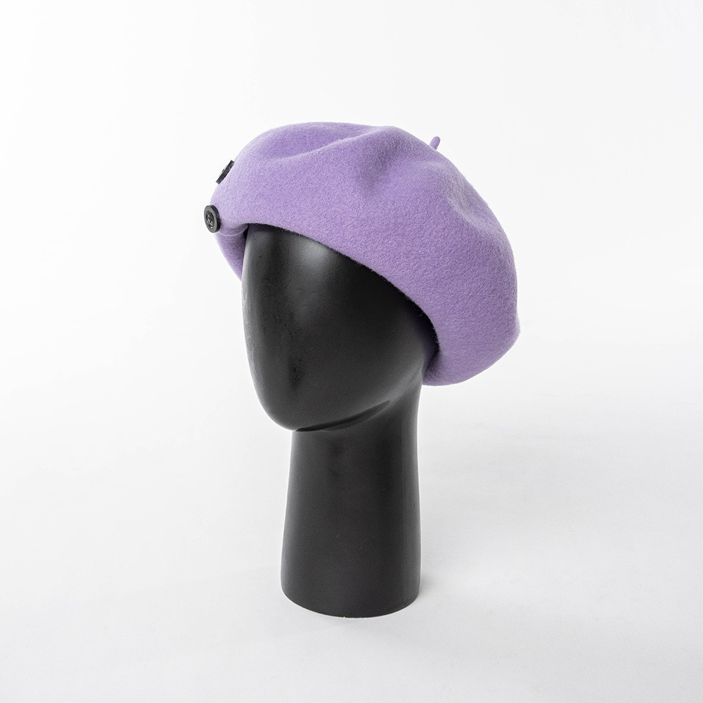Autumn and winter fashion casual warm button decoration plus large elastic sweatband wool beret painter trendy hat_viptrois.com