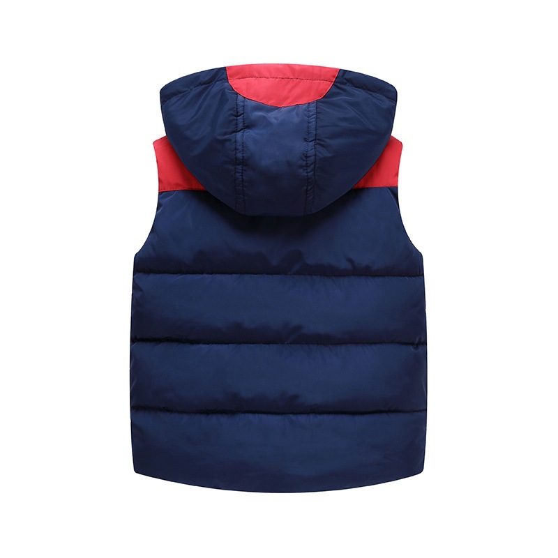Chaleco de Algodón Grueso para Niños, Invierno 2025, con Botones de Cuerno y Bloques de Color para Niños, Estilo Exportación, Estilo Moderno
