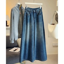 加绒加厚高腰阔腿牛仔裤女冬季2025年新款复古百搭宽松垂感拖地裤