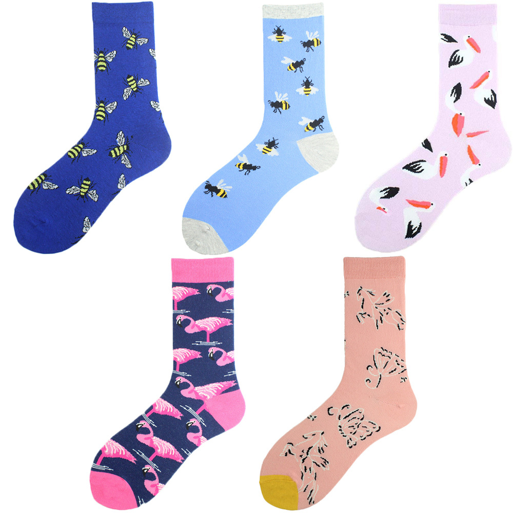2025d Shark Bee Beast Men's Trendy Zebra Pattern Animal Mid-Calf Socks_voghion.com