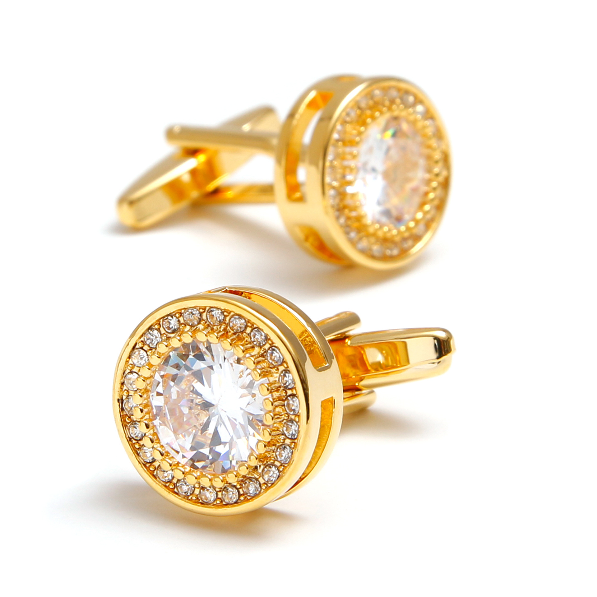 Men's Cufflinks Cross-Border Hot-Selling Retro Accessible Luxury Zircon Round Shirt Button Jewelry 1 Piece Ready for Delivery