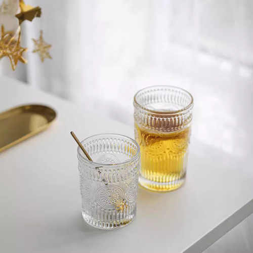 Sunflower Glass Cup Retro Relief Cup Household High-Quality Wine Glass Coffee Cup Juice Drink Cup Gift