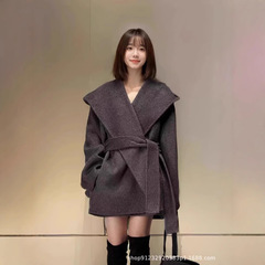 女性用両面ウールコート韓国風冬ショートウールルーズフード付きウールコートマントファッション
