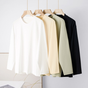 Korean Style Solid Color Long Sleeve T-shirt Women's Autumn New Men's and Women's Loose Autumn Top Stacked Wear Inner Slim Base Shirt