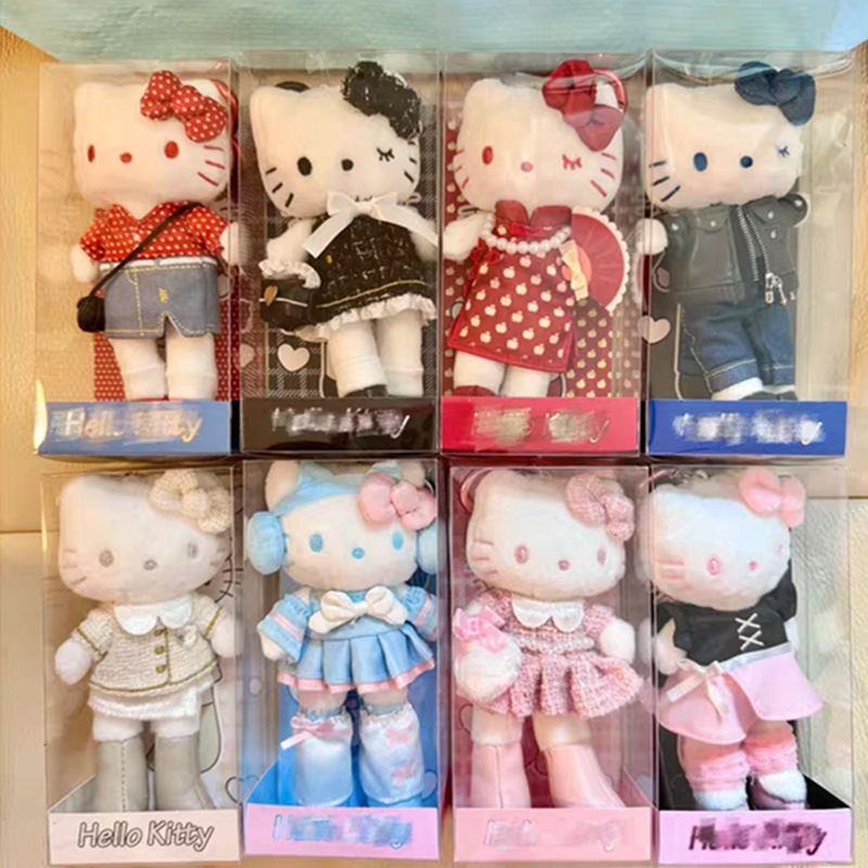 日系可爱KT变身变装牛仔服小香风蓝耳罩毛绒玩具小挂件礼物