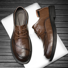 皮鞋男2024春季新款商務休閒男鞋軟底系帶百搭上班辦公室正裝鞋