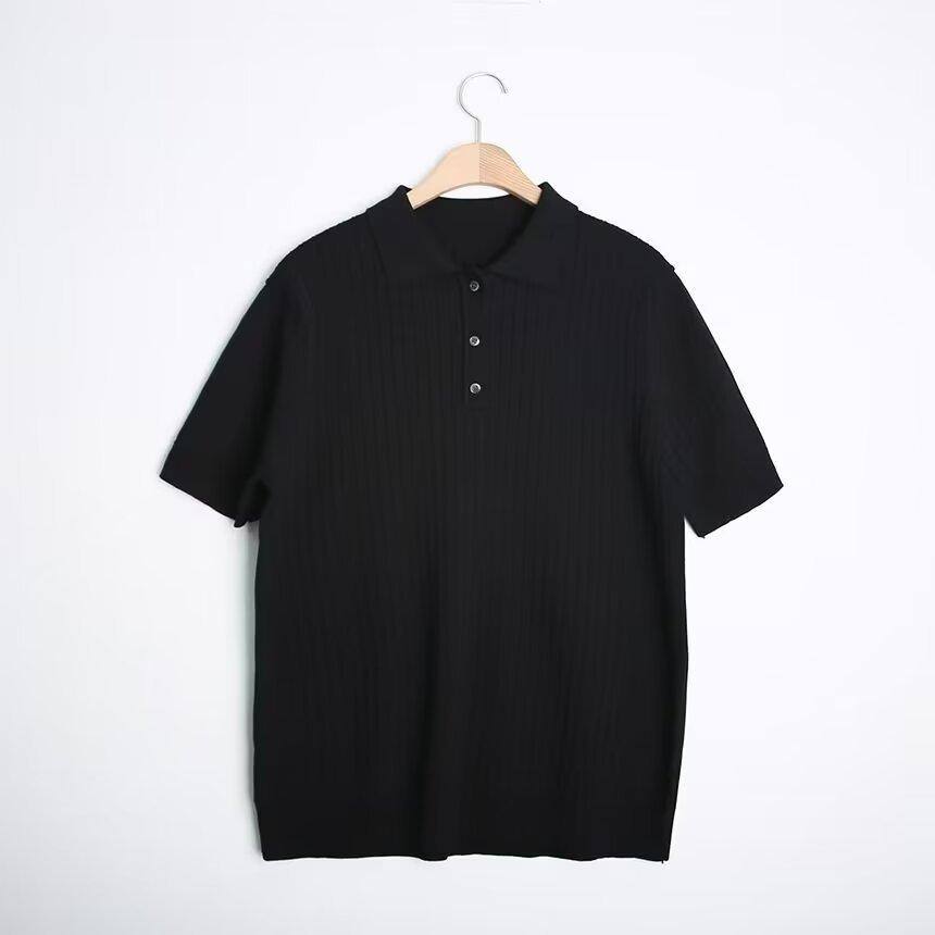 Moda casual solapa polo de color sólido suéter casual de punto de manga corta para hombres verano nuevo estilo transpirable tendencia camiseta para hombres