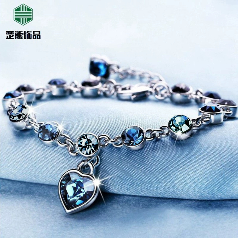 Crystal Bracelet, City Style, Marine Blue Charm, Delicate Chain (Blue)
