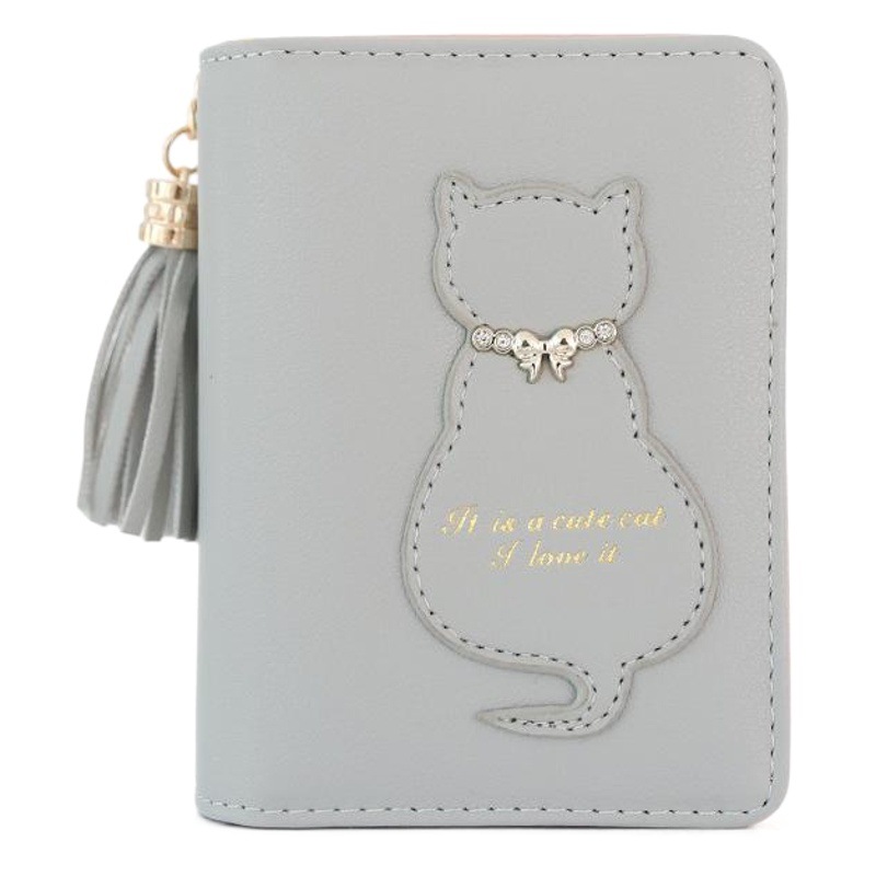 Adorno de gato para mujer borla corta vertical doble pequeña billetera transfronteriza nueva hebilla se puede instalar en la billetera de cambio
