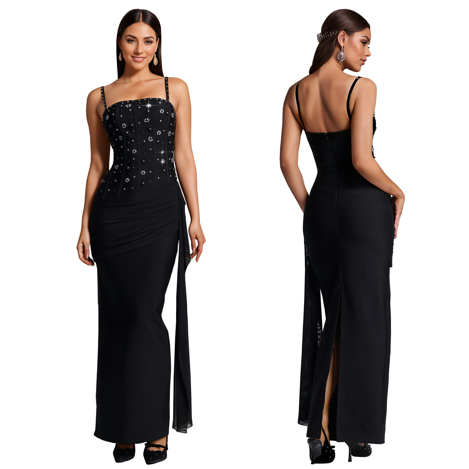 C7775 transfronterizo 2026 nueva ropa de mujer caliente perforación cabina vestido de noche cabina banquete anfitrión vestido de cadera image 6