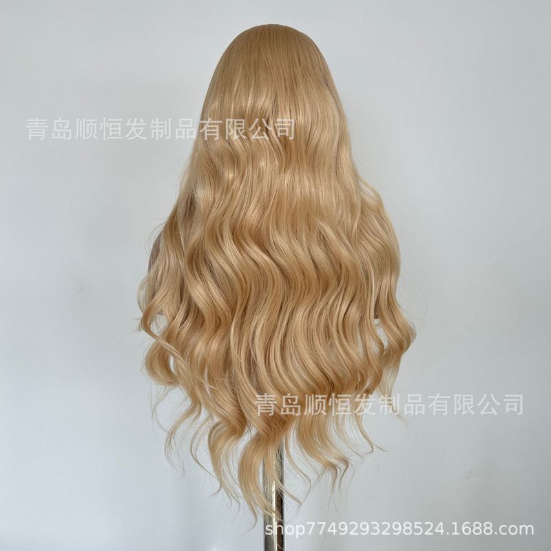 外贸欧美网红假发女 前蕾丝中长款波浪卷发金色化纤头套 工厂批发|undefined