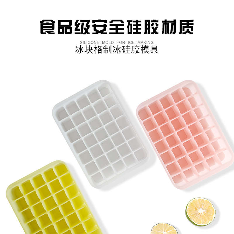 35-rejilla bandeja de hielo de silicona con tapa del hogar cubo de hielo molde de la bandeja de hielo DIY cubo de hielo molde en stock al por mayor
