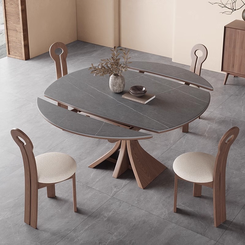 Mesa de comedor plegable telescópica de madera maciza americana mesa redonda variable 2025 nueva celebridad de Internet estilo francés estilo antiguo pequeño apartamento redondo