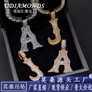 Europe and the United States cross-border ins personality hip hop 24 letter pendant 925 silver set moissanite can pass through 4mm tennis chain