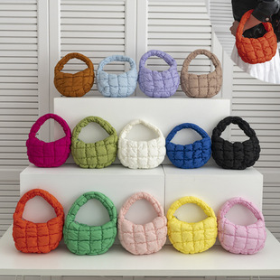 South Korea pleated cloud bag plaid down cotton filled hand bag 2025 new casual fashion mini handbag