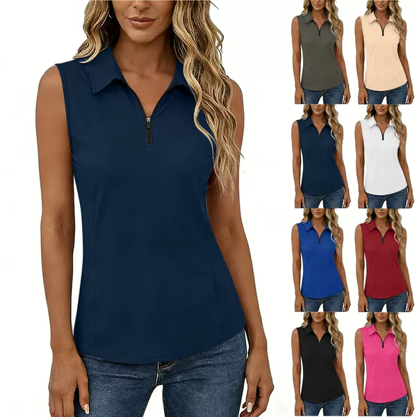 2026 Amazon Cross-Border New Golf Polo Women's Sleeveless Shirt Polo Racing Tennis Vest Solid Color