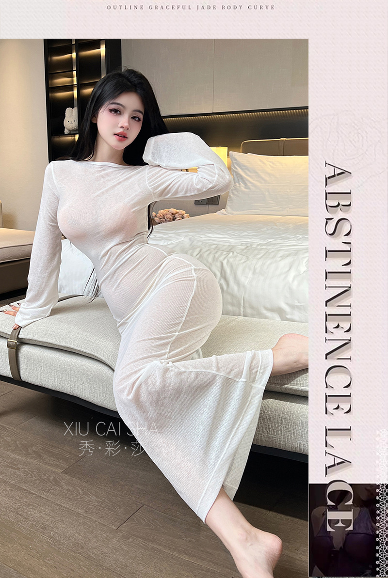 Plus Size See-Through Lace Babydoll Nightgown with Suspenders, Black Long Dress Style — detail image 12