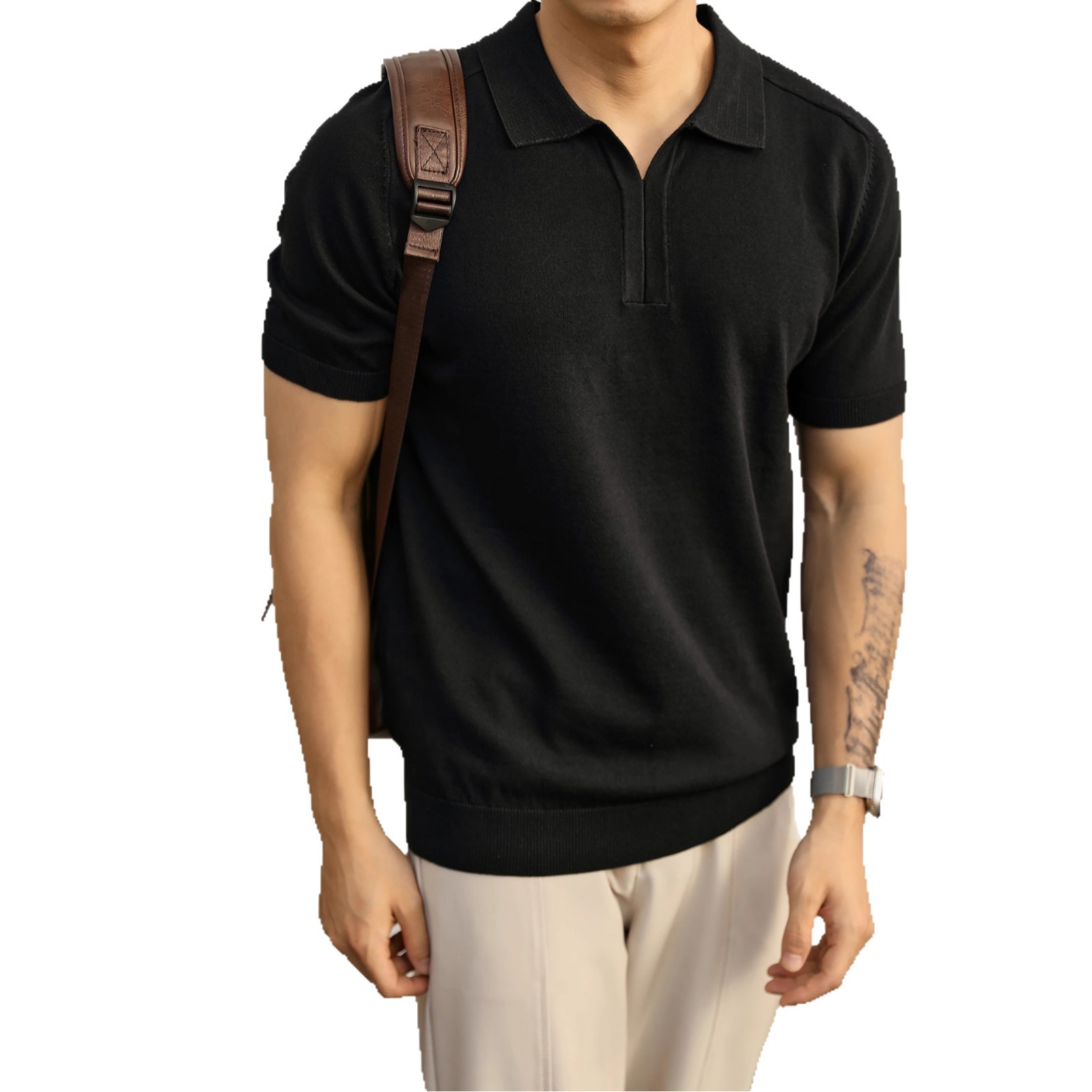 POLO camisa solapa suéter de manga corta cuello de gaviota masculino negocio británico delgado verano hielo seda comercio exterior transfronterizo al por mayor