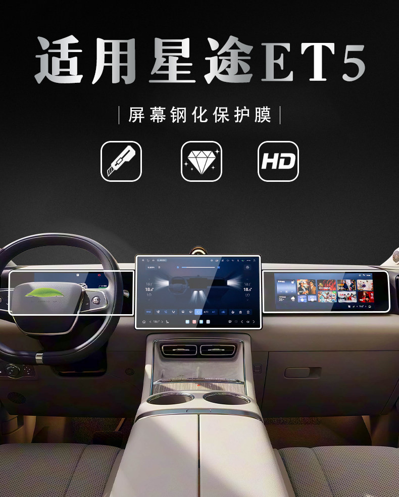 Suitable for 26 models of Xingtu ET5, interior display screen protection tempered film for the central control navigation instrument, car accessory modification