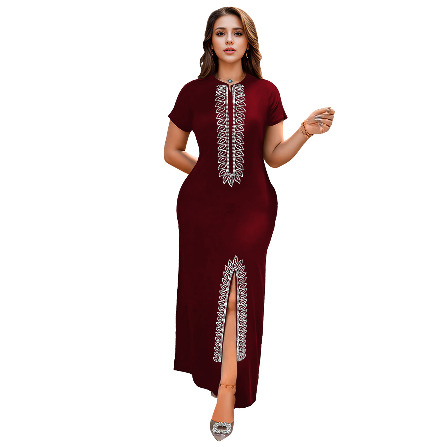 C7261 Cross-border AliExpress Amazon Moda europea y americana Bolso de perforación en caliente para mujer Brazo dividido Elegante vestido delgado image 11