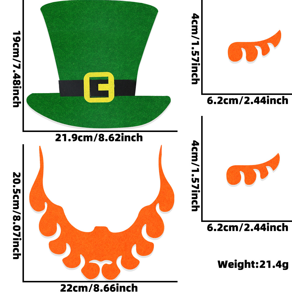 Irlanda Día nacional sombrero de copa verde barba decoración San Patricio cos vestido sombrero barba traje