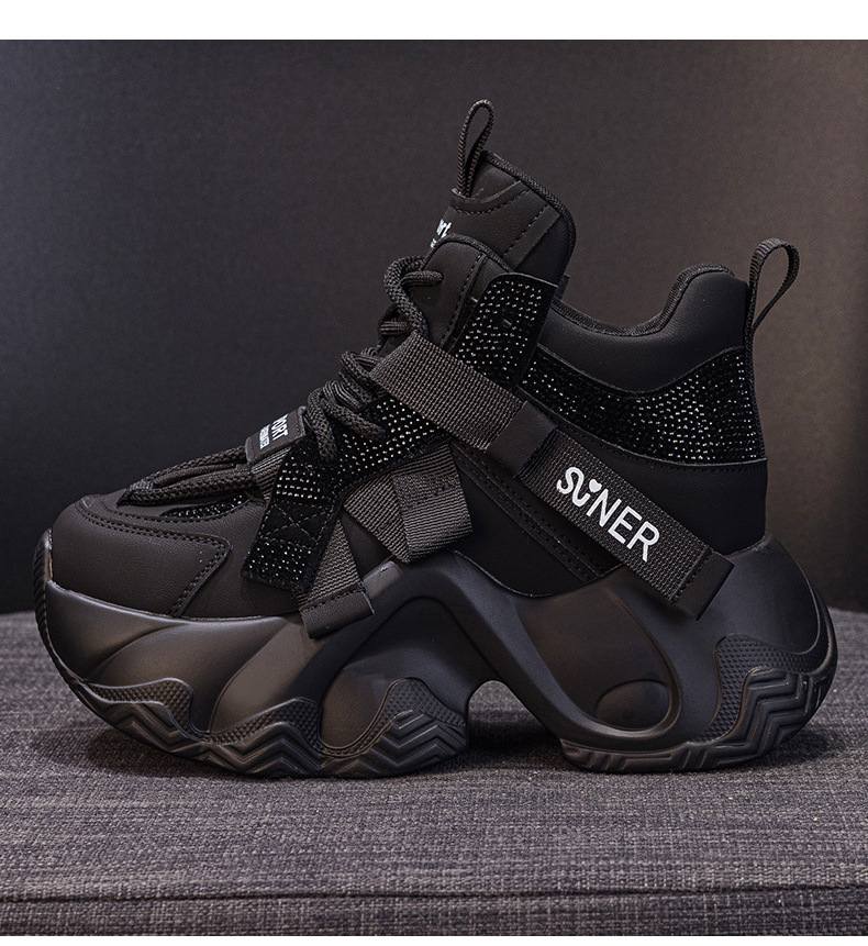 Giày sneaker nữ chunky đế dày tăng chiều cao 8cm, đính đá pha lê, dây buộc thời trang — M2991 lót đơn màu đen, M2991-1 plus nhung nâu, M2991 lót đơn màu xám, M2991-1 plus nhung xám chi tiết 14