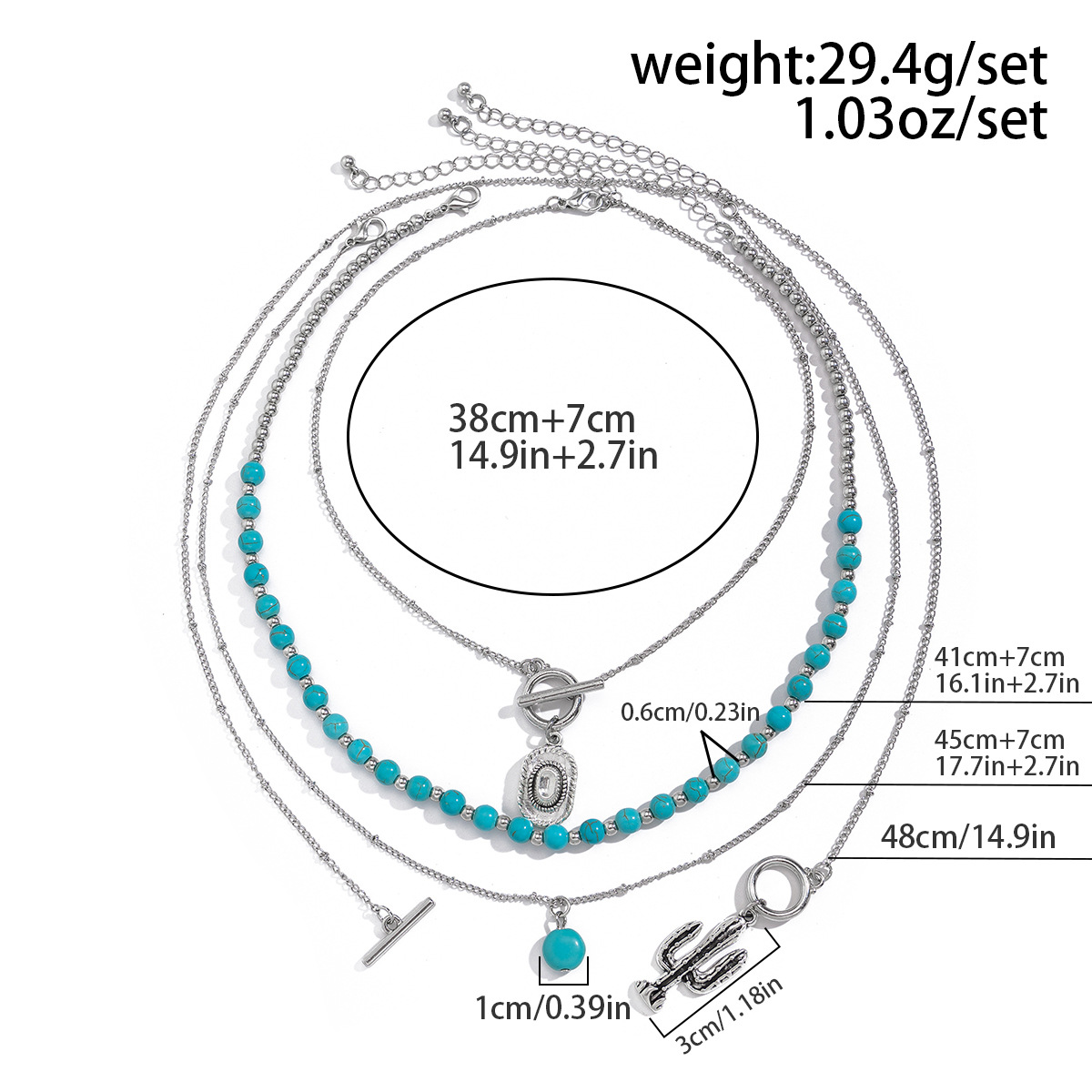 Fahion Multi-layer Artificial Turquoie Necklace Et With Hexagonal Tar Alloy Geometric Collarbone Chain  _voghion.com