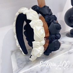 European and American cross-border new three-dimensional flower headband Korean version rose wide-brimmed headband hair hole hair bundle fairy hair accessories for women