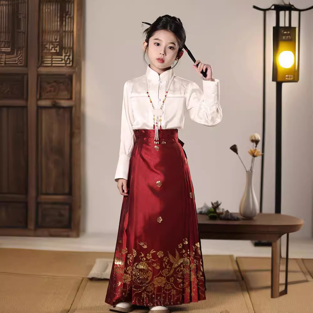 Red Horse-Faced Skirt Girls' Ancient Costume Han Dynasty Ten-Year-Old Girl's Children's Clothing Skirt Classy National Trend New Chinoiserie Children's Tang Suit
