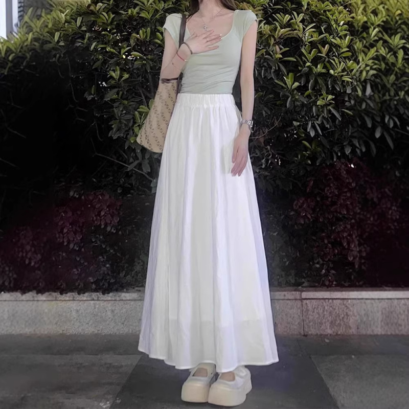2026 New Style White Long Skirt Plus Size A-Line Skirt for Plus-Size Women, Slimming and Tummy-Concealing, with a High-End Drape and Pleated Design 2026 New Style White Long Skirt Plus Size A-Line Skirt for Plus-Size Women, Slimming and Tummy-Concealing, with a High-End Drape and Pleated Design
