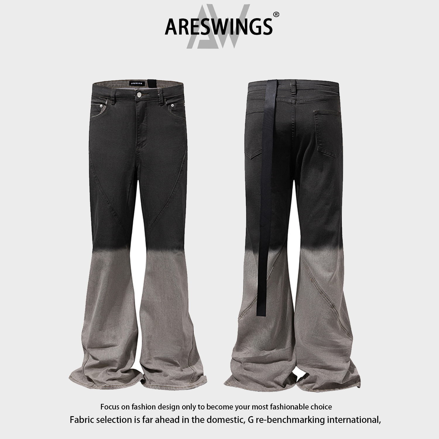 ARESWINGS American Retro New Gradient Jeans for Men, Autumn Trendy Lace-up Design, Slightly Flared Pants